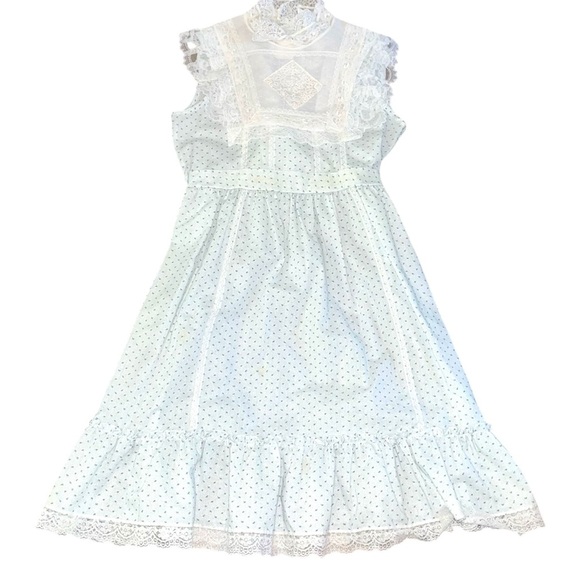 Vintage 1970s/1980s Bonnie Jean Floral ditsy polka dot lace appliqué dress - Picture 1 of 3